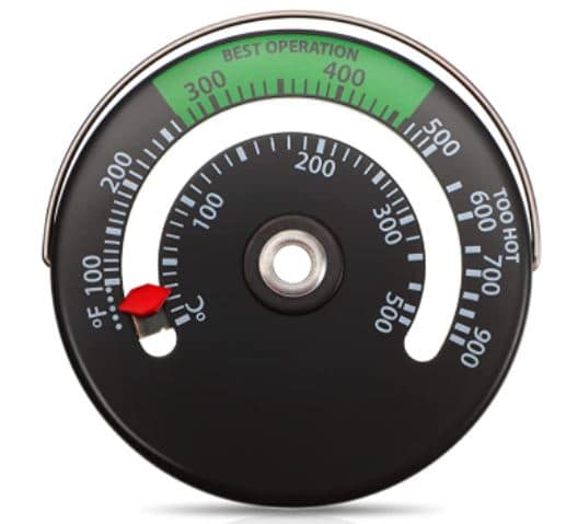 Stovetop thermometer on a wood stove